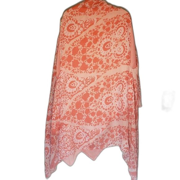 Women’s Boutique 2-Piece Sheer Overlay Top – Orange Tank + Printed Sheer Shirt - Picture 4 of 7